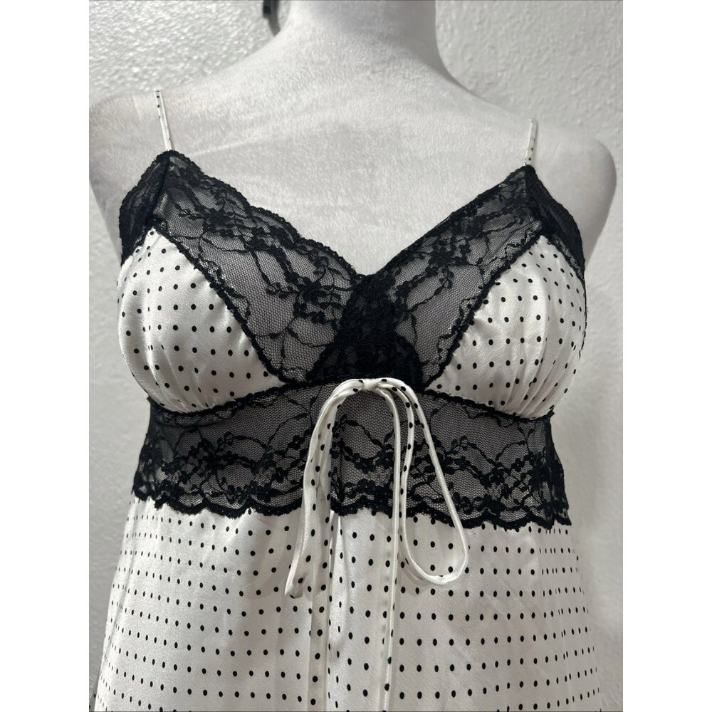 Vtg VICTORIA’S SECRET White Polka Dot  Satin Babydoll Cami Top Fairy Y2k 2000s M - Picture 3 of 12